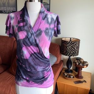 Karen Kane Tie Die Short Sleeve Shirt